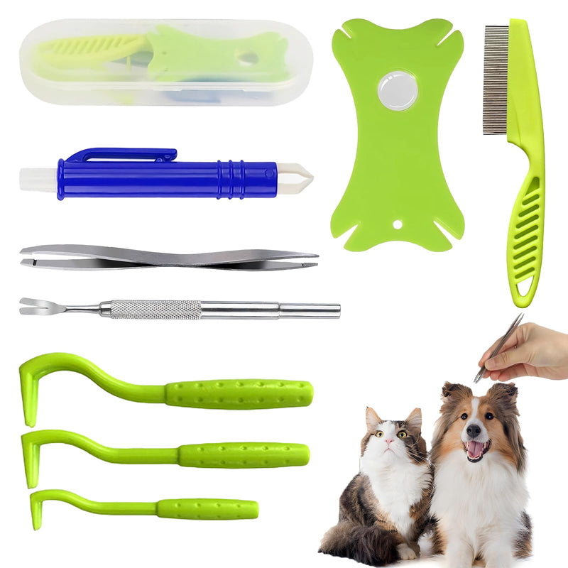 Tick Removal Tool 8 in 1 with Storage Box, Flea Comb, Magnifying Glass, Tick Tweezers, Dog Tick Remover Tool Tick Removal Kit Tick Removal Tool for Dogs Cats Pet Tick Comb - PawsPlanet Australia