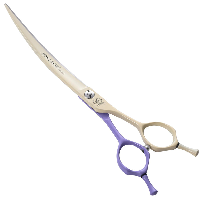 Fenice Peak Curved Dog Grooming Scissors with Coating 440C Stainless Steel, 7 inch Professional Curved Shears Dog Grooming，25 Degree of Curved Blade，Pet Shear for Trimming Face and Paw, Violet & White 7" Violet&white - PawsPlanet Australia