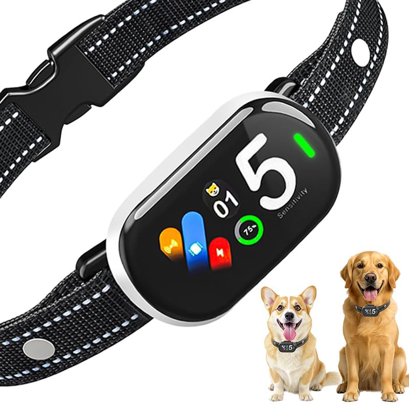 Bark Collar for Small Medium Large Dogs, Rechargeable Smart Dog Bark Collar, Anti Barking Training Collar with 5 Adjustable Sensitivity,Bark Shock Collar with Beep Vibration (Silver) - PawsPlanet Australia