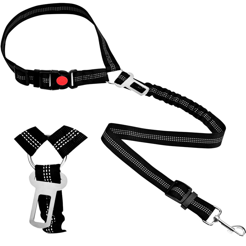 Headrest Dog Car Safety Seat Belt-Easy to Use, Dog Seat Belt with Military-Grade, Seatbelt Adjustable - Car Leash with Elastic Bungee & Reflective Safety Tether(Black) BLACK-Regular - PawsPlanet Australia