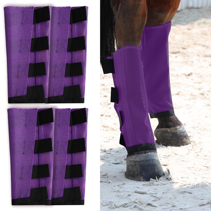 Premium 4-Pack Horse Fly Boots & Leggings Loose-Fit Fine Mesh with Stay-On Fasteners, Support Strips & Anti-Stomp Design Breathable Non-Slip Protection Leg Wrap (Large) Lavender Purple L - PawsPlanet Australia