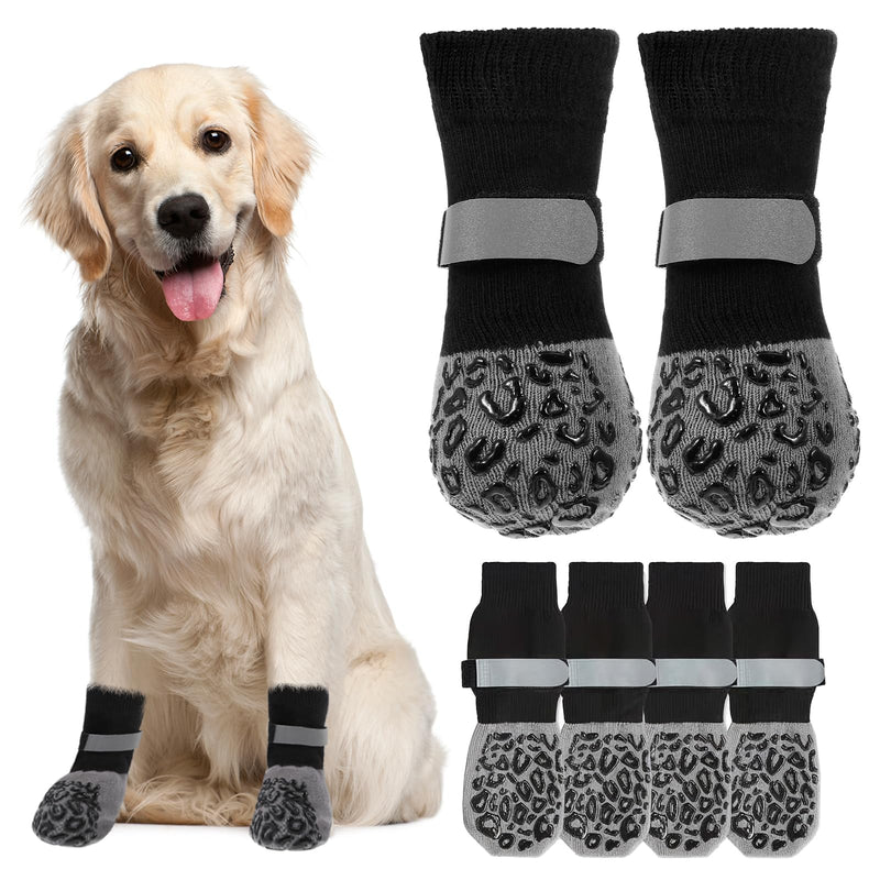 4 Pcs Dog Socks to Prevent Licking Paws, Dog Booties for Hot Pavement, Leopard Anti-Slip Pattern Dogs Socks, Dogs Booties for Hardwood Floors Grey (M) M - PawsPlanet Australia
