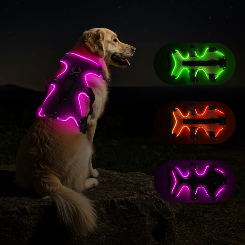 Light Up Dog Harness LED Dog Vest - USB-C Rechargeable RGB 9-LED, Slow/Fast Rainbow Modes, Reflective No-Pull Harness with Dual D-Rings & Handle for Small to XL Dogs (Black, L) Black - PawsPlanet Australia