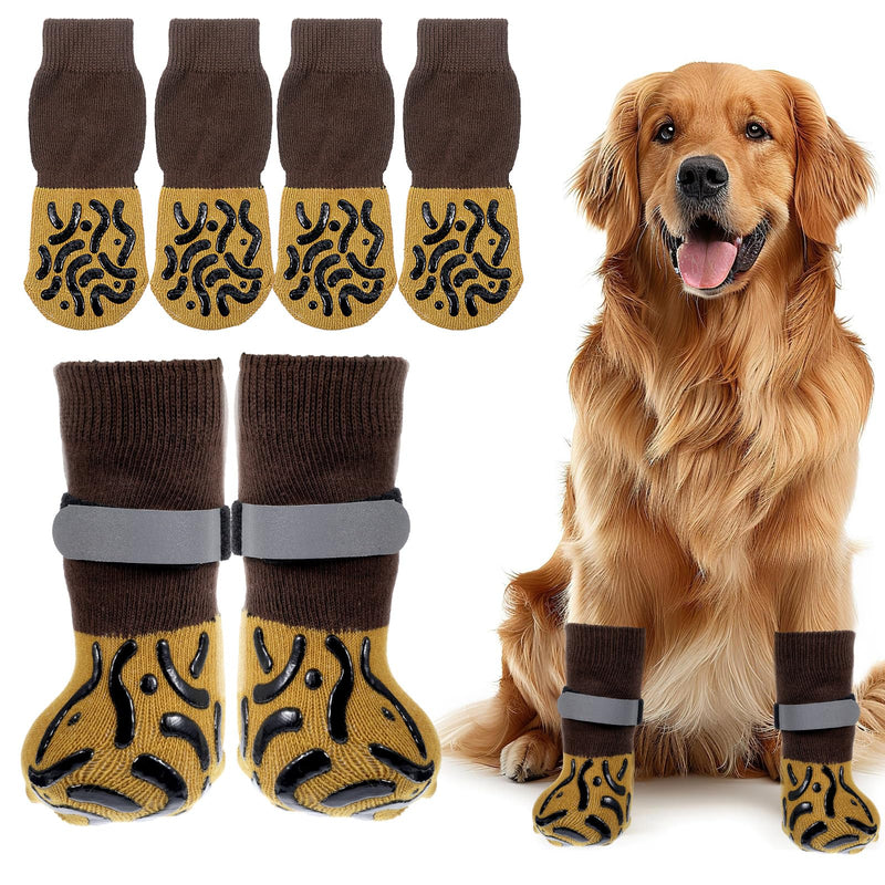 4 Pcs Dog Socks to Prevent Licking Paws, Dog Socks for Hot Pavement, Double Side Non Slip Pattern Dogs Sock, Dogs Booties for Hardwood Floors Anti Slip Caramel(M) M - PawsPlanet Australia