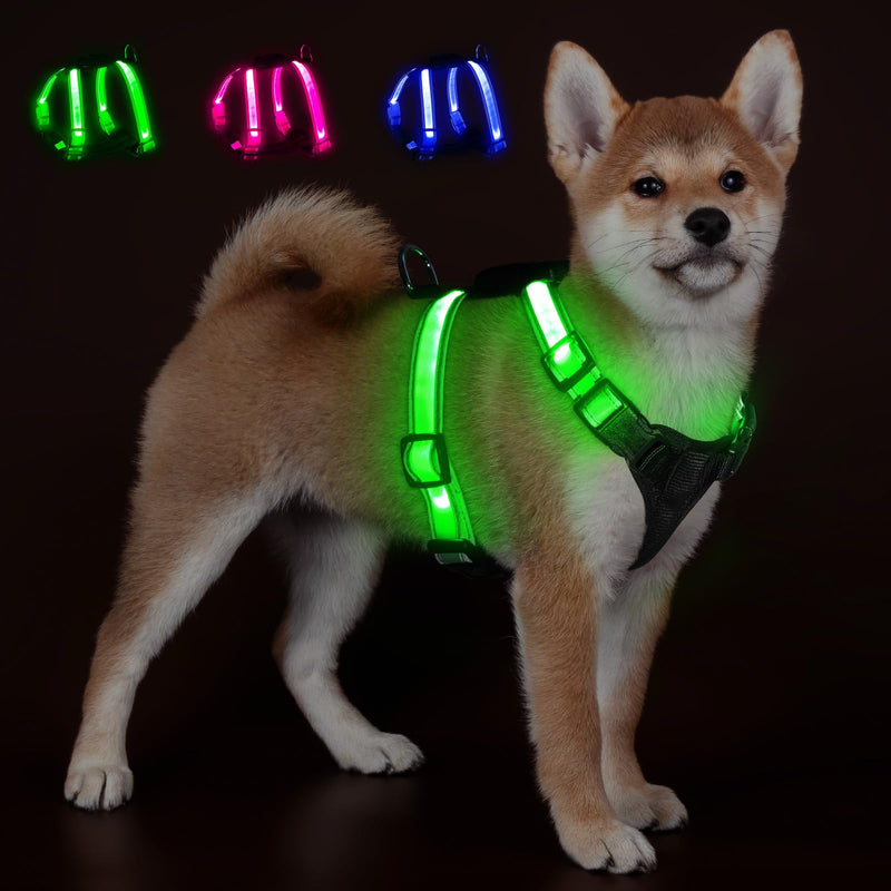 LED Dog Harness with Battery Indicator, USB-C Rechargeable, RGB Light Up Harness (Blue Green Pink), 3 Modes, Adjustable Reflective Puppy Vest for Small Dogs Cats, Night Walking Safety - PawsPlanet Australia