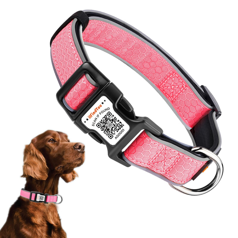 Personalized Dog Collar with QR Code tag for pet ID, Reflective Safety Collar, Suitable for Small, Medium, and Large Dogs (Pink, Large) Pink - PawsPlanet Australia