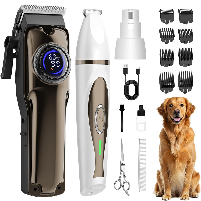 Dog Grooming Kit, Dog Clippers for Grooming Paw Trimmer Nail Grinder, Low Noise Rechargeable Cordless, Pet Shaver with Stainless Steel Blade for Pets Cats Animals - PawsPlanet Australia