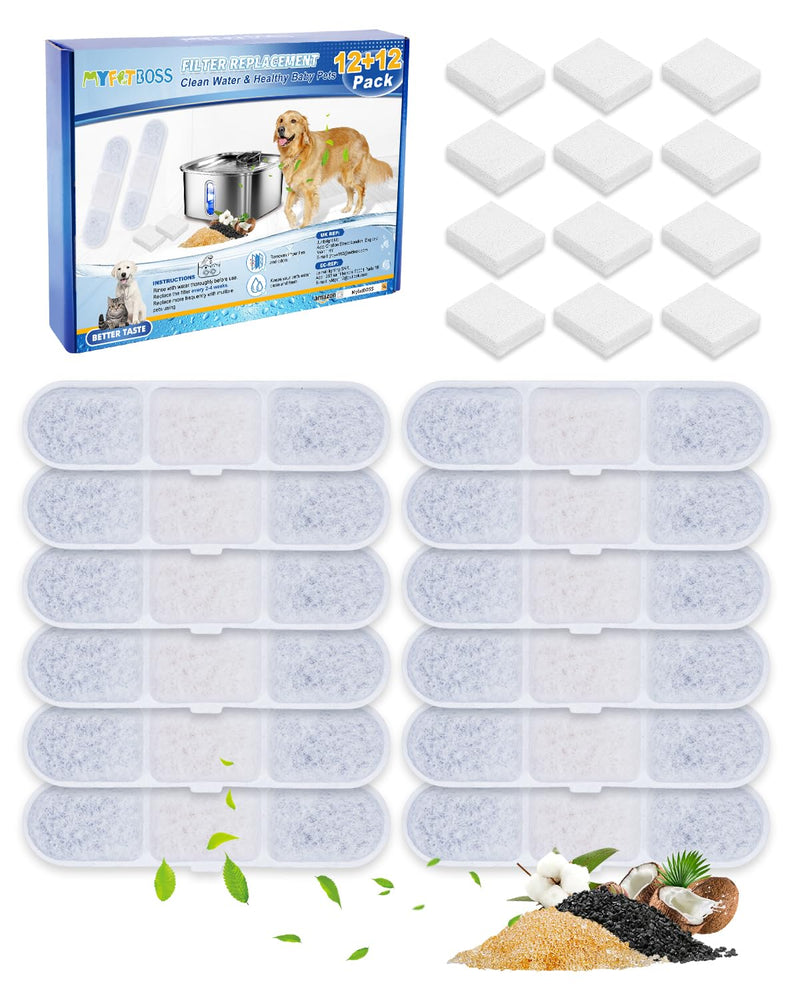 12+12 Pack Dog Fountain Water Bowl Filters Compatible with MAILOFY Pet Water Fountains WF530 9L/2.4GaL, Large Dog Dispenser Replacement Filter for Cat Automatic Waterer Fountain Grey, 12+12 Pack 1.4*5.9inch - PawsPlanet Australia