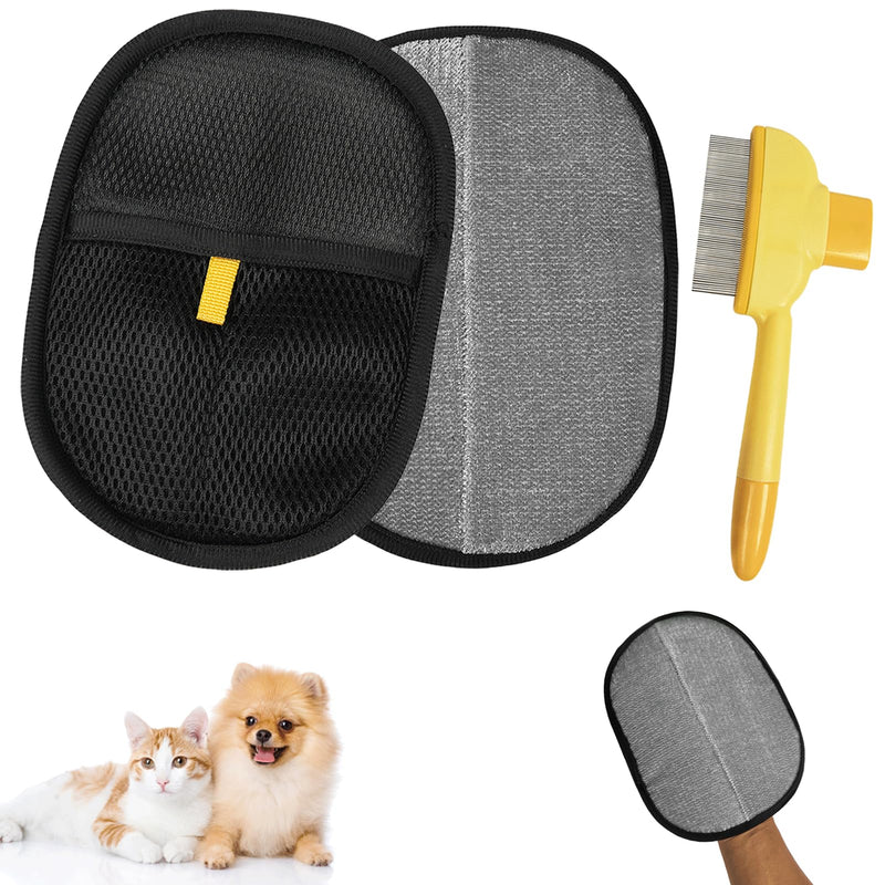 Pet Hair Removal Glove, Pet Flat Tooth Comb, 2Pcs, Pet Grooming Glove and Undercoat Rake Deshedding Tool Set for Dogs Cats Hair Removal Brush Kit for Shedding Control, Magic Brush - PawsPlanet Australia