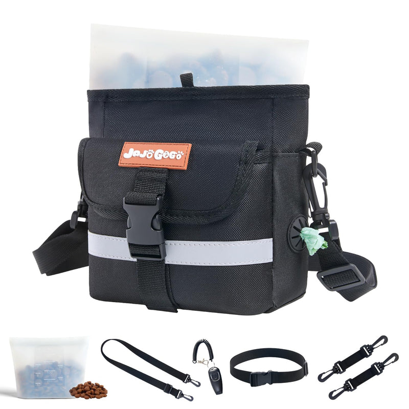 JOJOGOGO Dog Treat Pouch with 4 Cup Removalbe Silicone Bag, Magnetic Closure Treat Pouches for Pet Training and Walking, Dog Training Treat Pouch with Clicker, Puppy Snack Bag and Poop Bag Holder Black normal