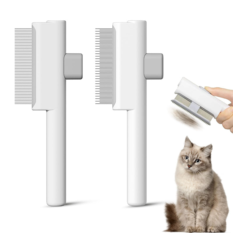 Pet Grooming Combo - Flea Comb(Dense Teeth) and Pet Hair Removal Comb(Long & Short Stainless Steel Teeth) with Release Button for Grooming Massaging and Cleaning Remove Fleas on Cat and Dog White Flea Comb+Grooming Comb - PawsPlanet Australia