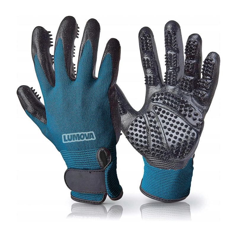 Pet Grooming Glove – Patented Rubber-Massage Shedding Bath & Hair Remover for Dogs, Cats & Livestock – Lightweight, Flexible, Secure Fit (Cyan&Black) Cyan&Black - PawsPlanet Australia