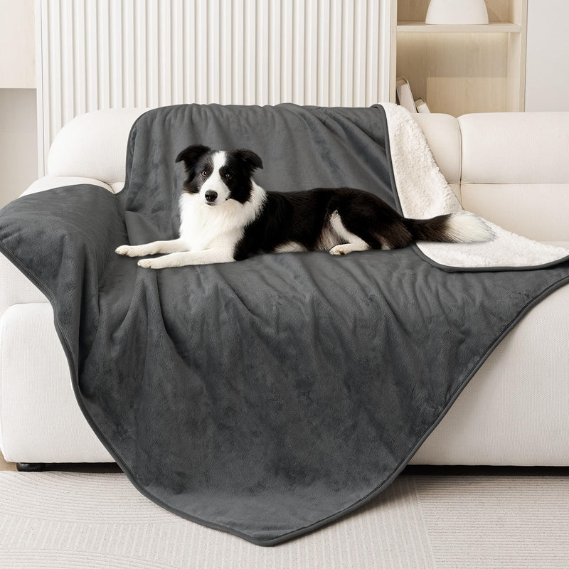 Smiry Waterproof Dog Bed Blanket, Leakproof Pet Throw Blanket for Bed Couch Sofa, Reversible Sherpa Fleece Furniture Protector Cover for Small Medium Large Dogs Cats (Dark Grey, 40x57 inches) Dark Grey - PawsPlanet Australia