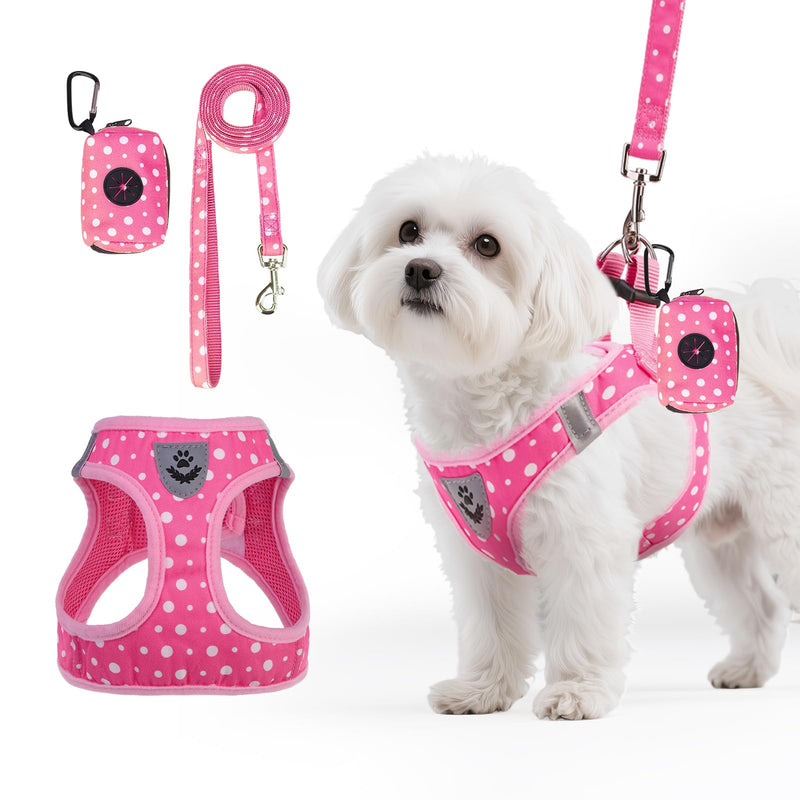 PAWCHIE Dog Harness and Leash Set, Step in No Pull Soft Pet Harness, Reflective Adjustable Puppy Vest for Small Medium Dogs Cats, No Choke Harness Vest with Poop Bag Holder for Walking,Running, Pink M - PawsPlanet Australia