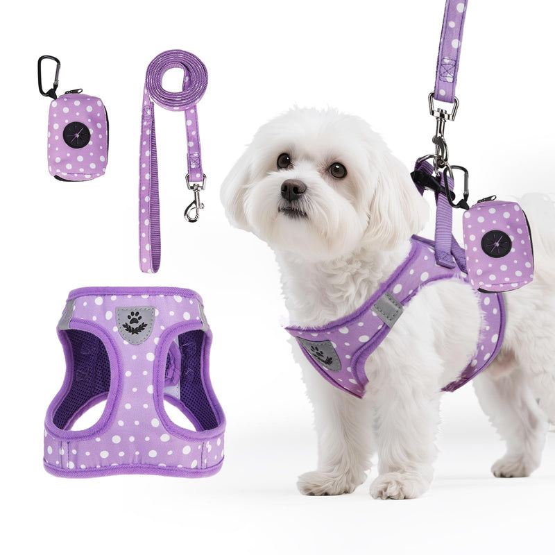PAWCHIE Dog Harness and Leash Set, Step in No Pull Soft Pet Harness, Reflective Adjustable Puppy Vest for Small Medium Dogs Cats,No Choke Harness Vest with Poop Bag Holder for Walking,Running,Purple M Purple - PawsPlanet Australia