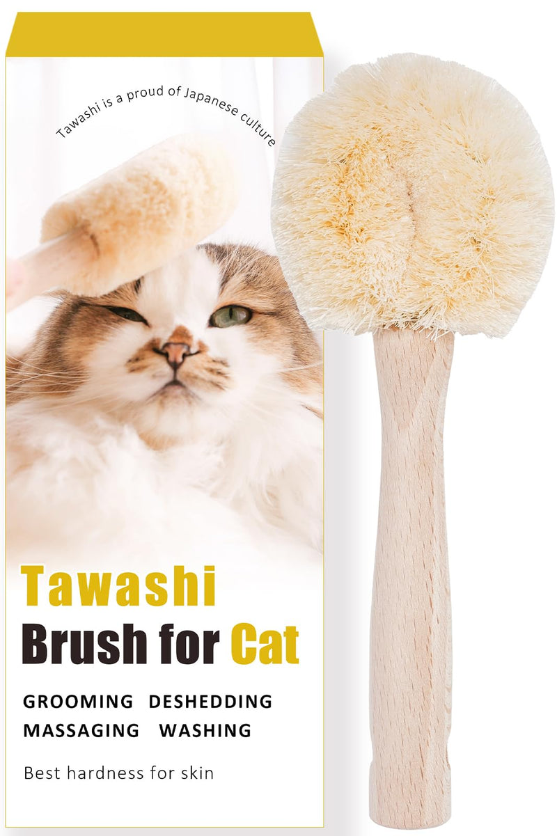 Cat Grooming Massage Tawashi Brush with Wood Handle Less Static Natural Sisal fiber Made in Japan (Type-A) Type-A - PawsPlanet Australia