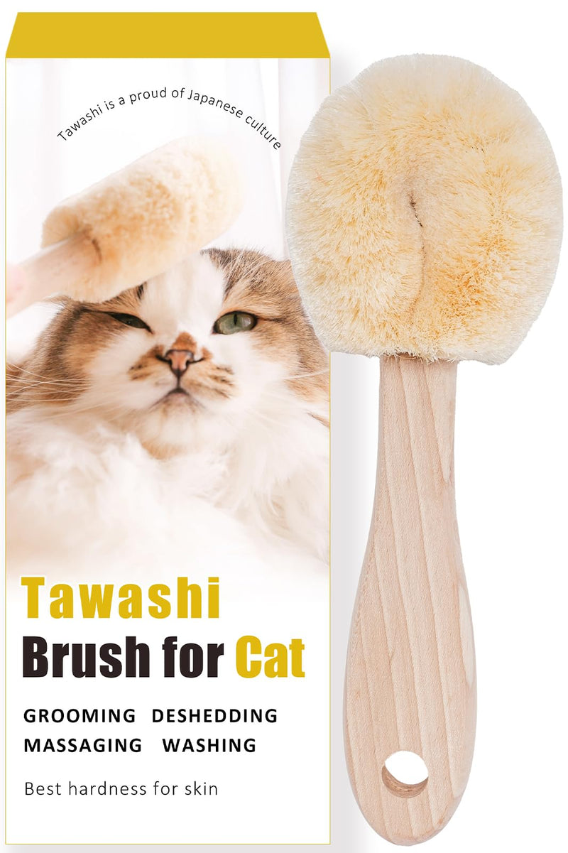 Cat Grooming Massage Tawashi Brush with Wood Handle Less Static Natural Sisal fiber Made in Japan (Type-B) Type-B - PawsPlanet Australia