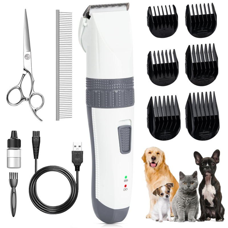 Dog Grooming Clippers, Low Noise, Electric Quiet, Adjustable Clipper Comb, Rechargeable Cordless Dog Hair Clippers for Dogs Cats Pets (White) White - PawsPlanet Australia