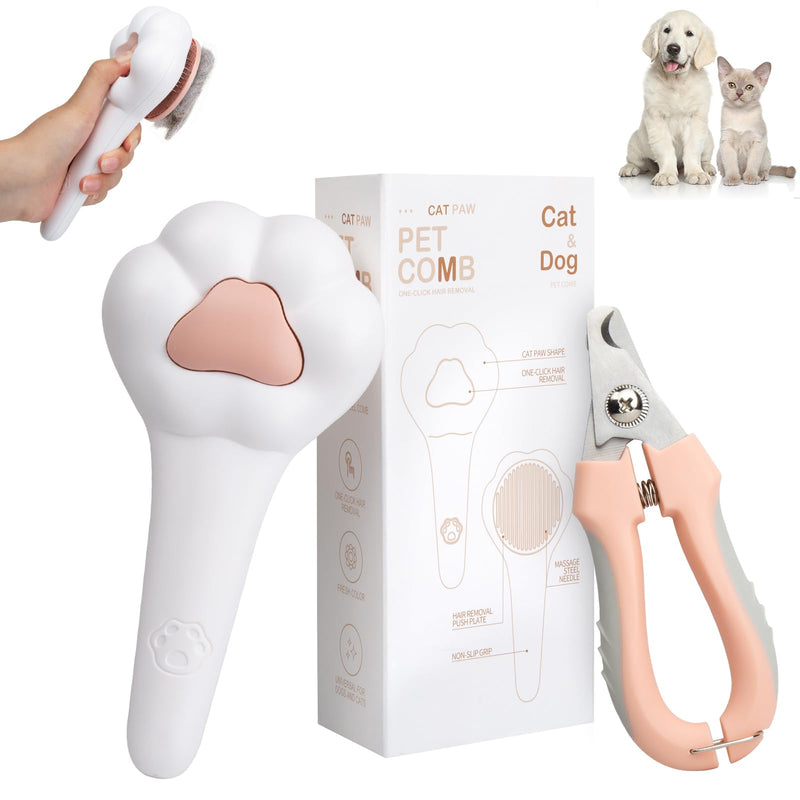 Self-Cleaning Cat Brush for Shedding with Cat Nail Clippers 2-Piece Set,Cat Brushes for Indoor Cats and Cat Nail Trimmer with Safety Guard Protective,Pet Hair Removal Tool for Cats and Dogs - PawsPlanet Australia