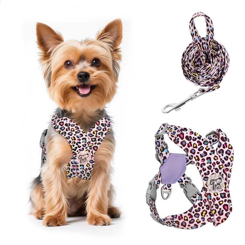 Pawaboo Small Dog Harness and Leash Set, Puppy Harness X-Frame No Pull No Choke, Dog Vest Harnesses Adjustable for Small Medium Sized Dogs,Soft Breathable Pet Harnesses for Walking, XS, Pink Leopard XS(Neck 11.8-15.9" Chest 10.6-12") - PawsPlanet Australia