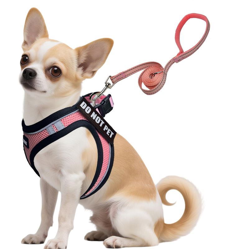 Service Dog Harness Vest Set Emotional Support Small Size Dog- 6PCS Removable Patches -Mesh Puppy Harness and Leash Set Training Pink-M M (Chest: 16 - 18") - PawsPlanet Australia