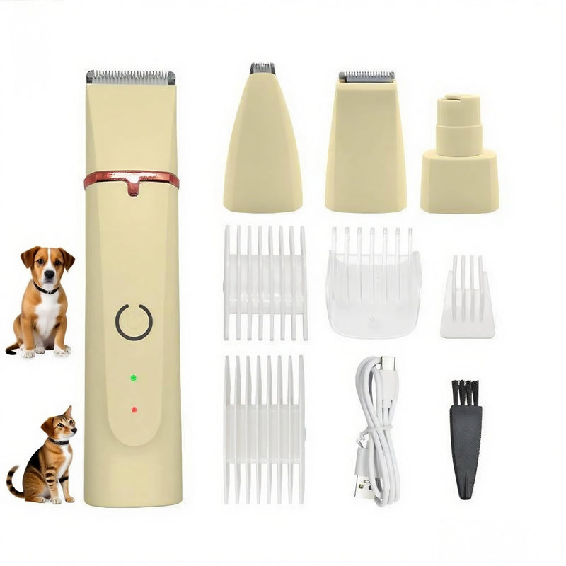 4 in 1 Pet Dog Cat Grooming Kit Dog Cat Nail Ear Paw Clipper Trimmer Pet Hair Grooming Clipper-Low Noise Rechargeable - Cordless Quiet Nail Grinder Trimming Hair Around Eyes and Ears (Beige) Beige - PawsPlanet Australia
