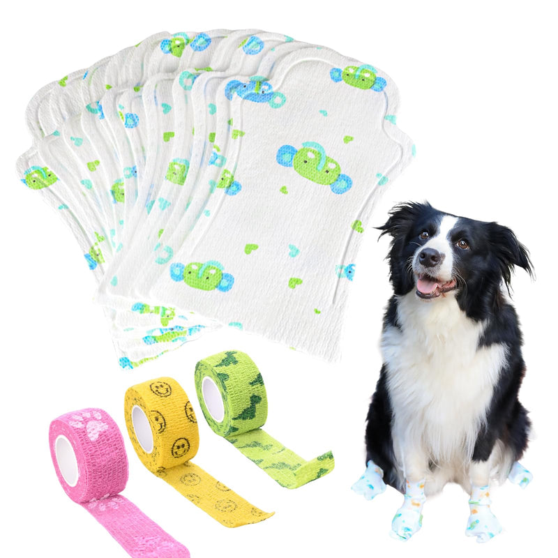 Disposable Dog Socks Waterproof, Dog Paw Protectors Prevent Licking, 20pcs Boots Cover & 3pcs Paw Bandage, Lightweight Shoes for Small Medium Large Dogs in Rain Snow Winter Summer Outdoors(Green, S) blue-green S, Paw Width:1.2-1.8inch - PawsPlanet Australia