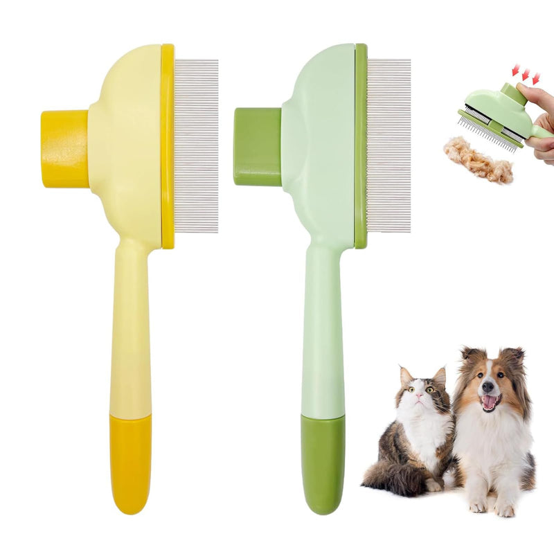 2 Pack Stainless Steel Flea Comb for Dogs & Cats | Short Teeth Release Button | Flea Eggs Removal, Hair Cleaning & Massaging (Short Teeth) - PawsPlanet Australia