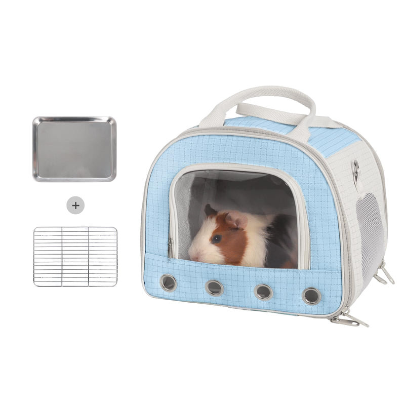 Blue Guinea Pig Carrier Backpack with Clear Observation Window & Leak-Proof Tray | Ventilated Design for Chinchilla/Fancy Rat | Portable Hand-Carry to Vet Visit/Park BLUE - PawsPlanet Australia