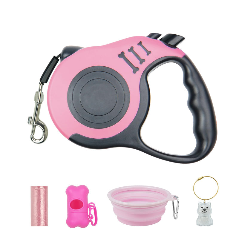 Retractable Dog Leash 10FT Sturdy, Easy to Operate, Ideal for Daily Walks, with Folding Bowl, Dispenser, Rubbish Bags, Fur Memorial Keychain, Great for Small and Medium Dogs(Pink) Pink - PawsPlanet Australia