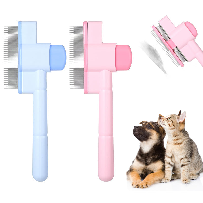 Self Cleaning Flea Comb for Cats and Dogs, 2PCS Fine Tooth Stainless Steel Pet Flea Comb, Lice Treatment Grooming Tool for Kittens Shedding and Massage - PawsPlanet Australia