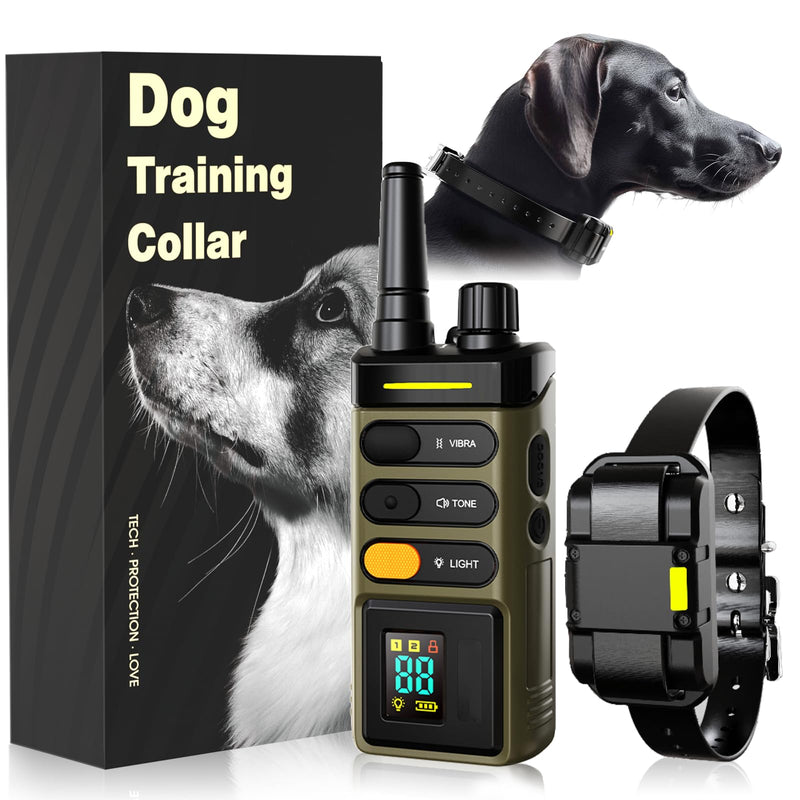 Long Range Dog Training Collar with Remote 1 Mile/5280 Ft Safe Shock, Vibrate, Tone Collar with Flashing Beacon Lights Rechargeable Waterproof Dog Collar with Remote 4 Training Modes Green - PawsPlanet Australia