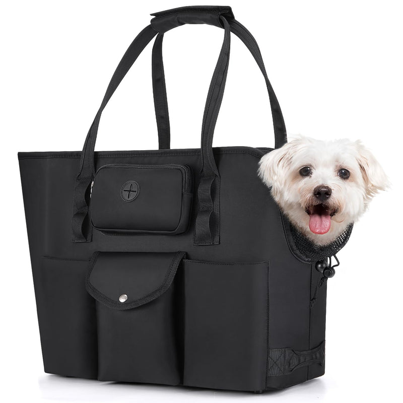 SlowTon Dog Purse Carrier - Portable Dog Carrier with Pockets & Safety Leash for Small Dogs Under 12 lbs, Breathable Pet Tote Bag for Cat Rabbit Outing, Travel, Vet (Black) Black