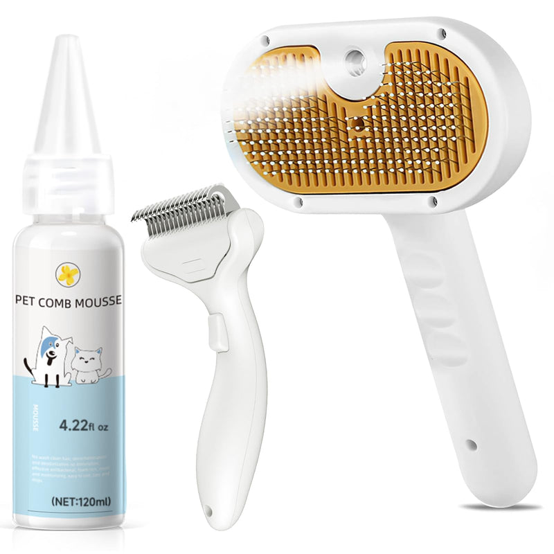 Pet Steam Brush for Dog & Cat – 3-in-1 Spray Hair Removal Comb for Shedding & Grooming, Softens Fur & Reduces Static – Water Brush for Long & Short Coats, Bath-Hating Pets, Includes Waterless Shampoo 7.8″-121ML - PawsPlanet Australia