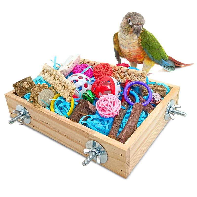 BNOSDM Bird Foraging Toys Box Colorful Parrot Foraging and Shredding Toy Boxes Natural Bird Toy Wooden Birds Chewing Toys for Parakeet, Conure, Cockatiel, Budgies, Lovebirds (Small) 7.87x 5.9x 1.57in - PawsPlanet Australia