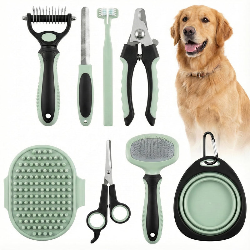 HamInWay 8-in-1 Pet Grooming Kit for Dogs & Cats – Includes Brushes, Combs, Nail Clippers & File – Professional Grooming Tools Set in Logo Bag – Safe, Gentle & Durable – Ideal for All Pet Sizes - PawsPlanet Australia