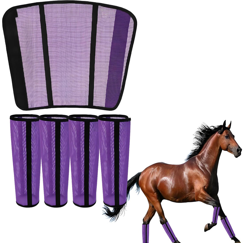 Horse Fly Boots - Breathable Mesh Protection Set of 4, Comfortable Horse Leggings, Equine Supplies for Horses, Reduces Stomping & Leg Fatigue (Purple) - PawsPlanet Australia