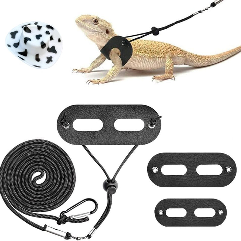 Bearded Dragon Leash Harness Set with a Hat, Reptile Leash Collar for Lizard, and Other Small Animal Pets, Outdoor Play 3-Black and White - PawsPlanet Australia