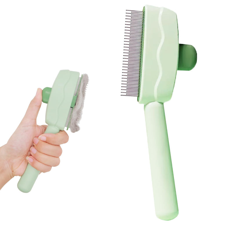 Pet Grooming Comb Cat Brush Ergonomic Angled Handle for Comfortable Brushing, Self-Cleaning Comb for Cats & Dogs - PawsPlanet Australia