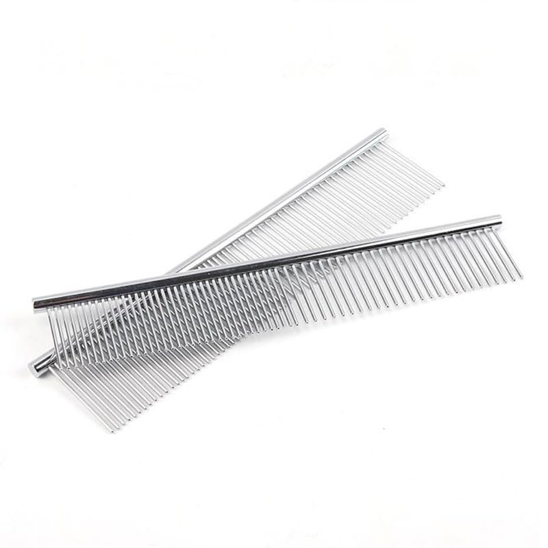2 Pack Dog Combs,Pet Steel Comb with Rounded Ends Stainless Steel Teeth, Cat Comb for Removing Tangles and Knots, Professional Grooming Tool for Long and Short Haired Dog, 6.3IN/7.4IN - PawsPlanet Australia
