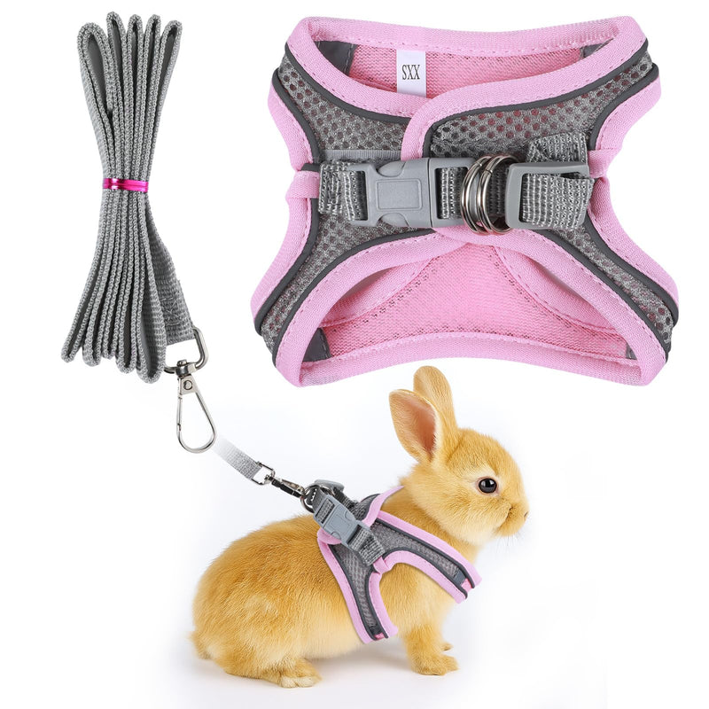 Bunny Harness and Leash Adjustable Bunny Harness and Leash Set, Breathable Pet Vest, Small Dog Harnesses, Small Kitten Puppy Rabbit Walks Accessories, with Reflective Strips, Pink and Grey - PawsPlanet Australia