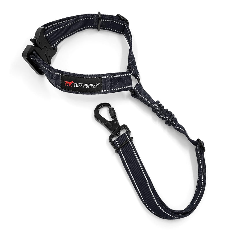 Tuff Pupper Dog Seat Belt for Car Headrest | Adjustable Length Dog Car Harness Restraint | Heavy-Duty Aviation Aluminum Carabiner & Tactical Buckle | Universal Fit for Small, Medium & Large Dogs Black Headrest Attachment - PawsPlanet Australia