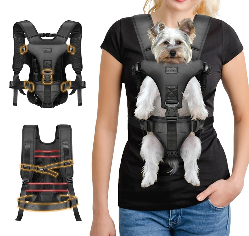 YUDODO Front Pet Carrier Backpack for Small Dogs and Cats, Secure and Breathable Mesh, Ergonomic Support, Adjustable for Walking, Hiking, or Travel (Black-Pro M) Medium (11-18lbs) Black-Pro (Added Strap for Stability & Balance) - PawsPlanet Australia