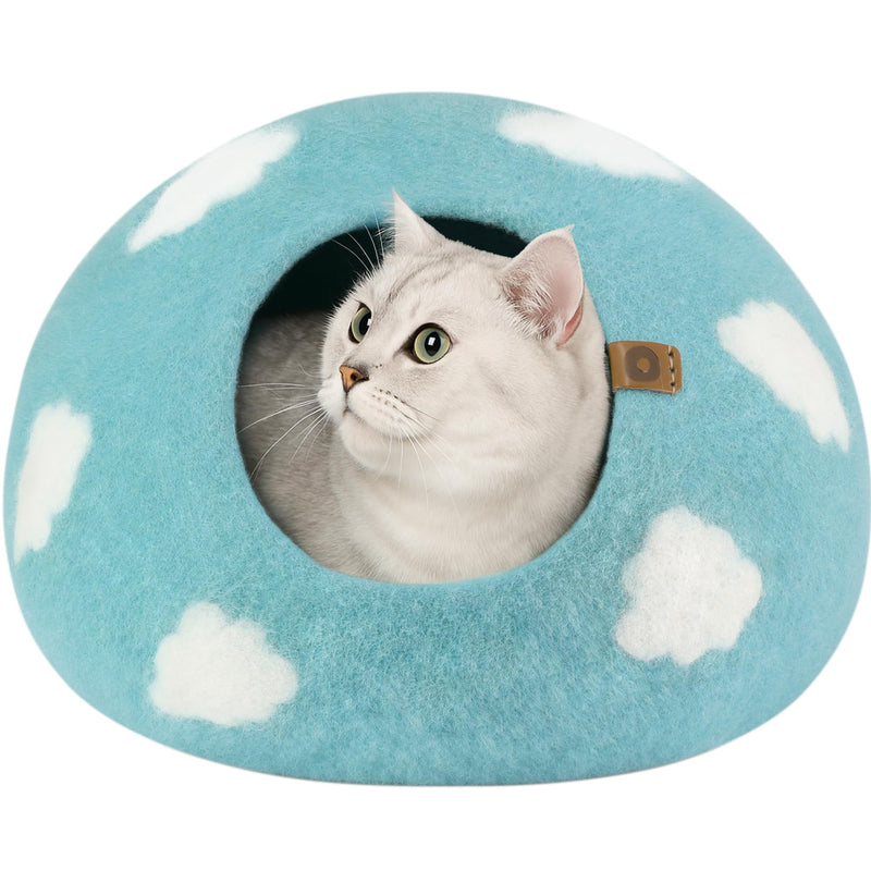 MEOWFIA Cat Cave – Premium Felt Cat Bed for Indoor Cats, Handmade Merino Wool (Nap Blue, Medium) - PawsPlanet Australia
