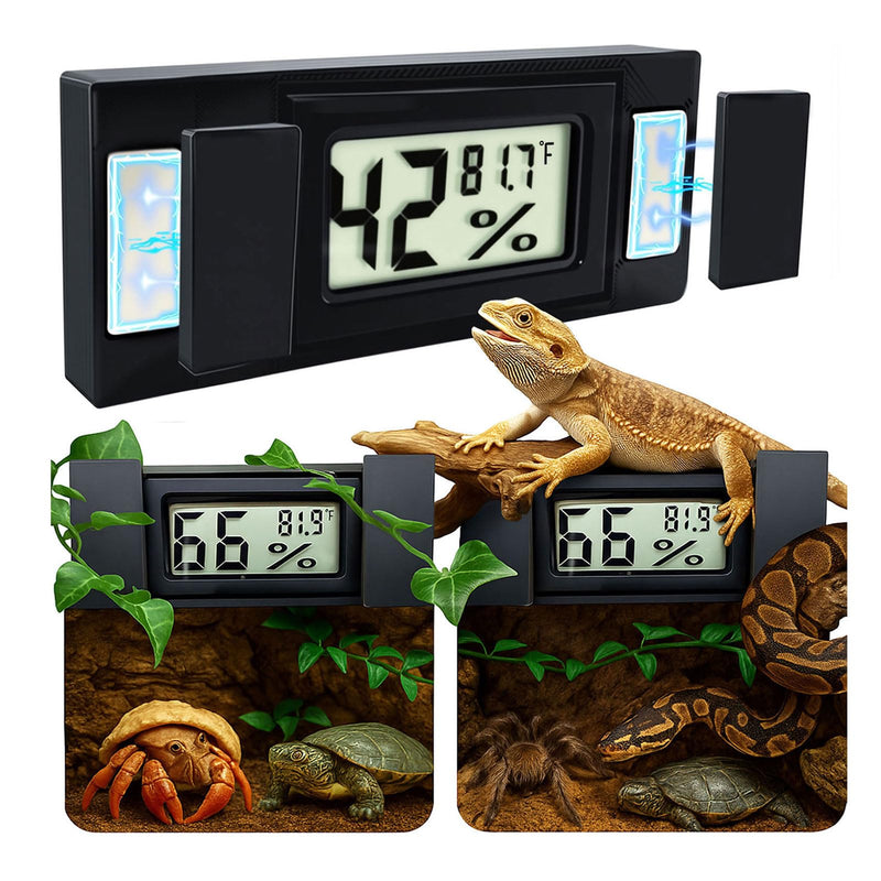 2pcs Magnetic Reptile Thermometer and Humidity Gauge,Fast Accurate Hygrometer Thermometers Terrarium Tank Accessories,for Bearded Dragon,Jumping Spider,Snake,Tortoise,Crab,Ball Python,Gecko (Black) Black - PawsPlanet Australia