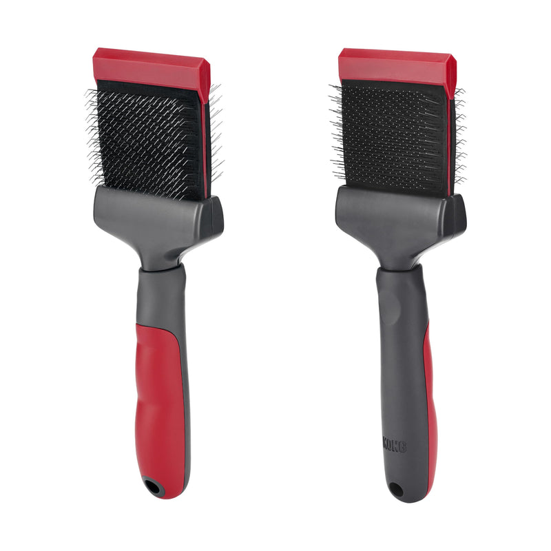 KONG Double-Sided Flexible Slicker Brush – De-Shedding & Detangling Tool, Padded Grip, Long Metal Pins, Flexible Head, for Medium to Large Dogs with Medium to Long Coats, Red/Gray - PawsPlanet Australia
