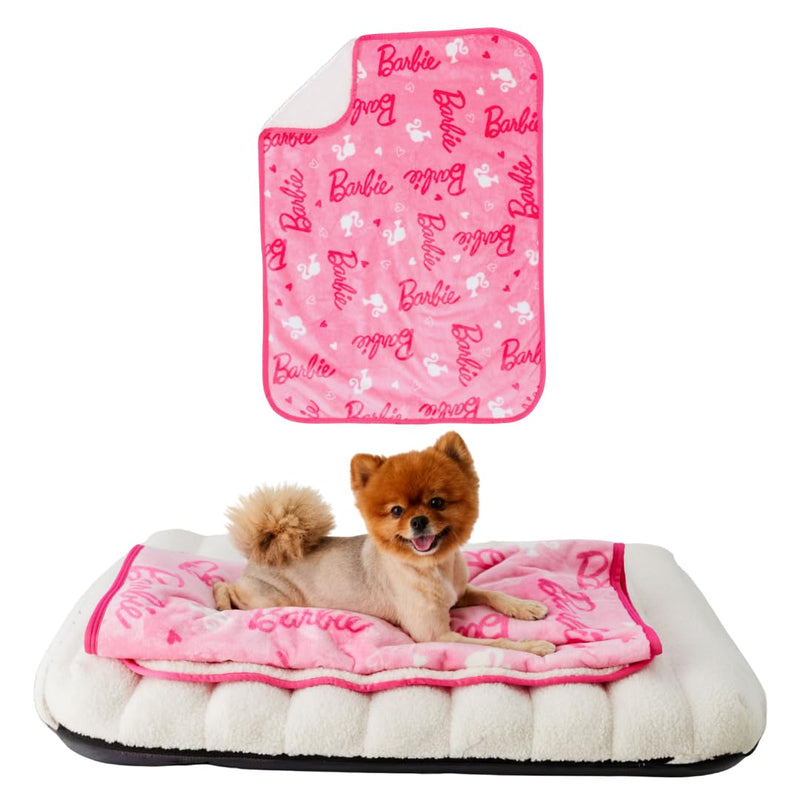 Franco Pet Barbie Super Soft Cozy Waterproof Sherpa-Backed Blanket Throw for Small Dogs, Couch/Bed/Car, 30x40 (Officially Licensed Product) 30 in x40 in - PawsPlanet Australia