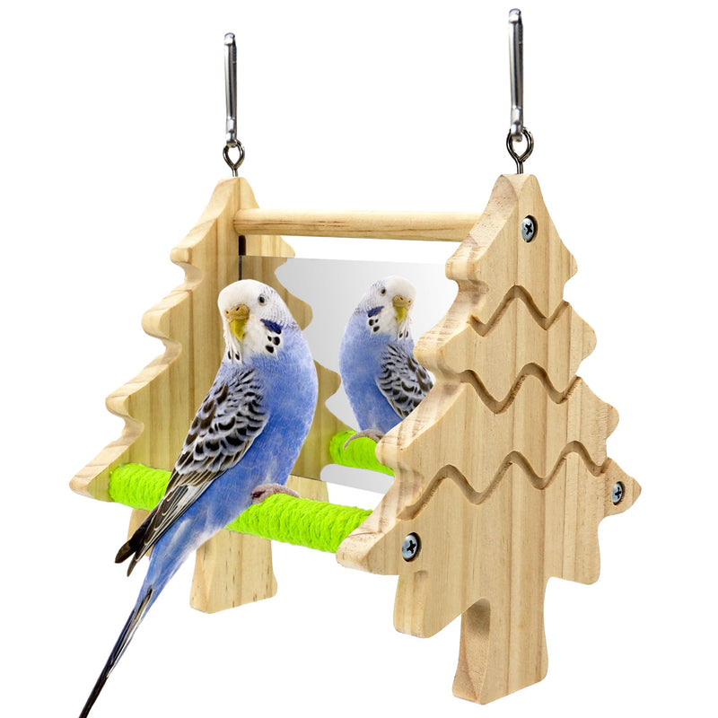 Bird Mirror Toy Perch, 2-Sided Hd Parakeet Mirrors & 2 Cotton-Wrapped Perches for Multiple Birds, Wooden Frame Hanging Parrot Swing for Cage, Safe No Sharp Edges Bird Toy for Budgie Lovebird Cockatiel - PawsPlanet Australia