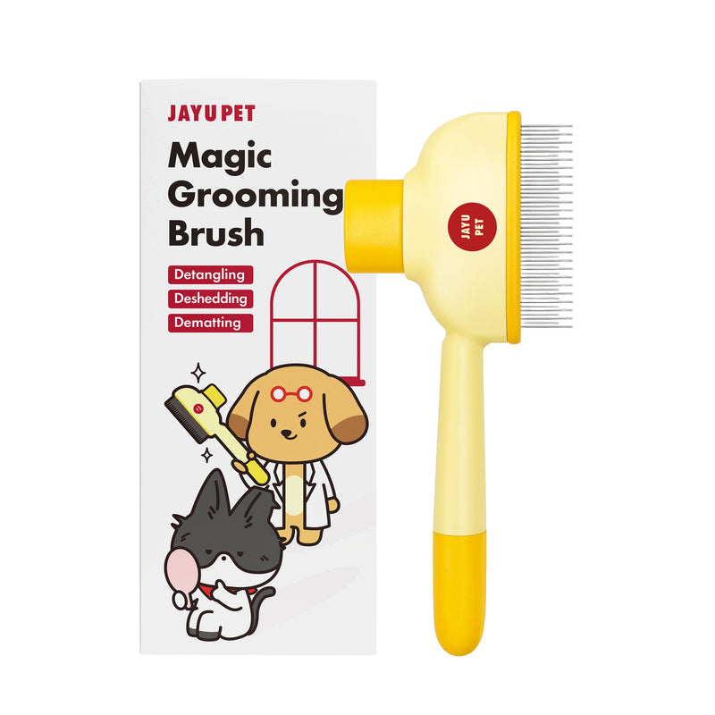 JAYU PET Magic Grooming Brush – Cat Brush for Shedding, Dual-Length Stainless Steel Bristles, One-Click Self-Cleaning, Vertical Deshedding Comb, Professional Pet Grooming Tool - PawsPlanet Australia