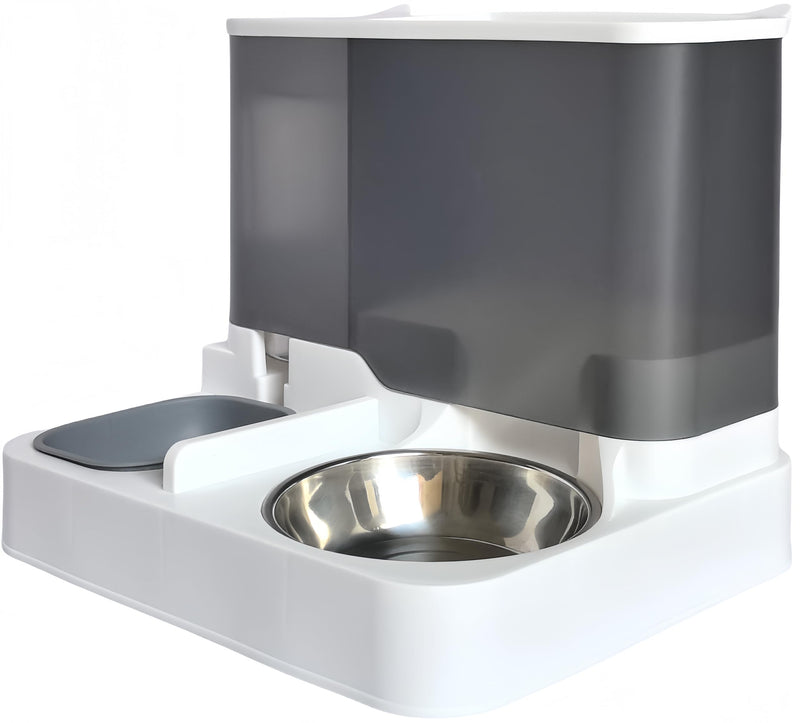 2-in-1 Automatic Pet Feeder and Water Dispenser, Stainless Steel Smart Food Water Bowl for Cats and Dogs, for Home Use (Gray) Gray - PawsPlanet Australia